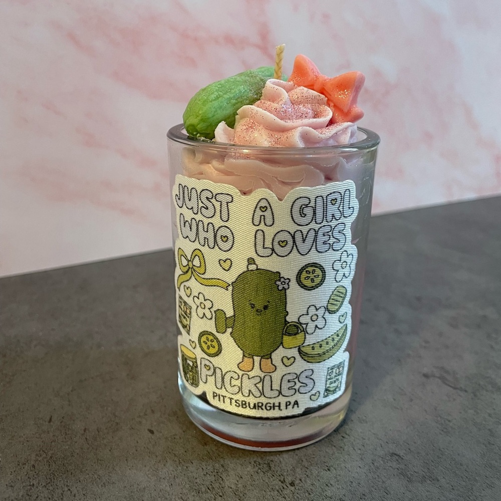 Pittsburgh pickle candle pink